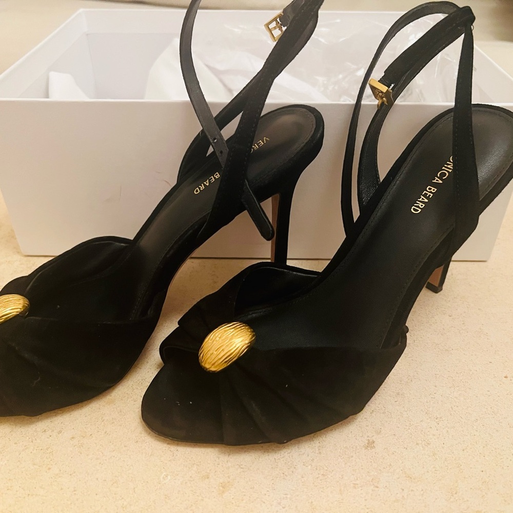 Veronica Beard Black Heels with Gold Detail